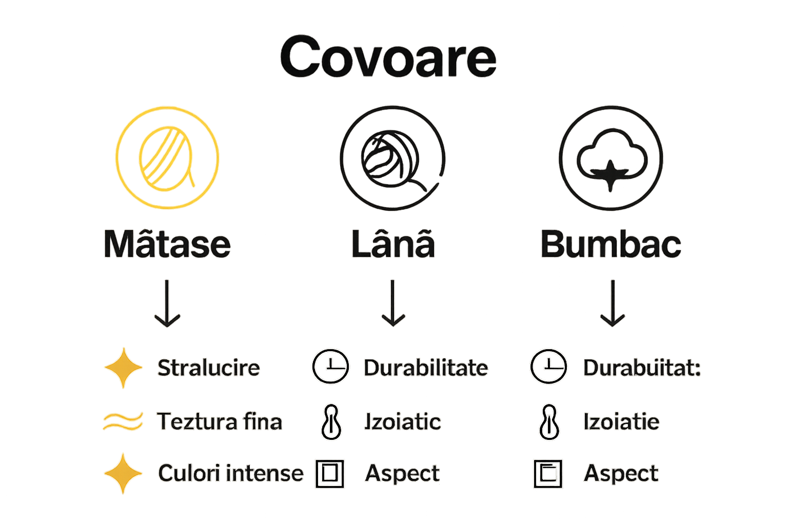 Infografic comparare covoare matase, lana, bumbac