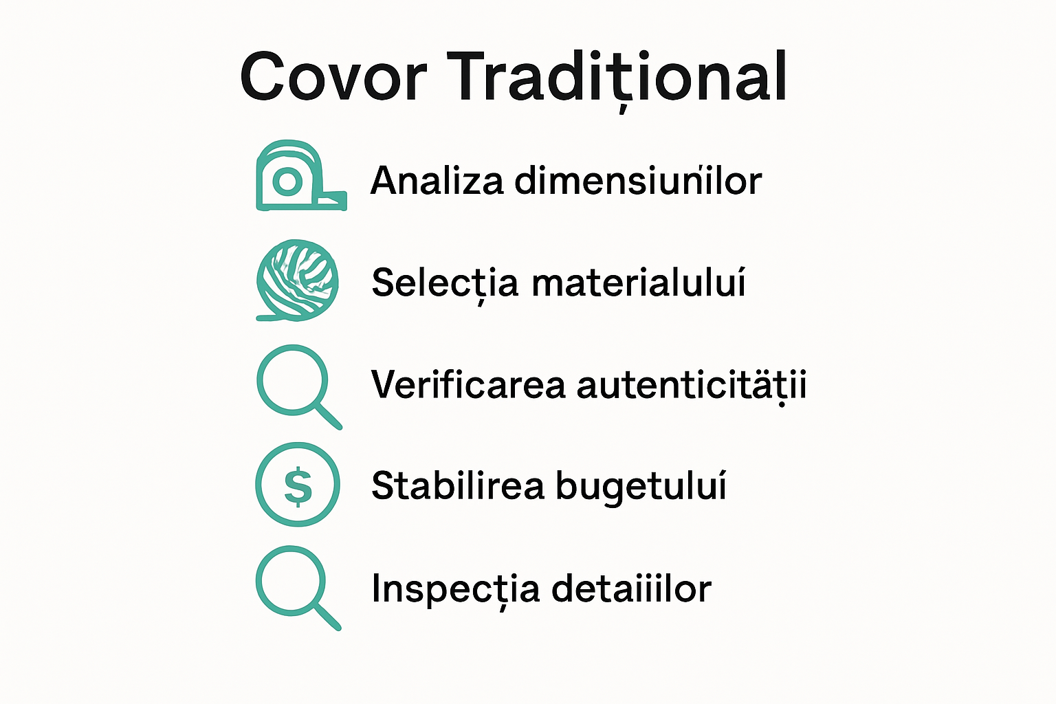 Infografie proces în 5 pași alegere covor tradițional