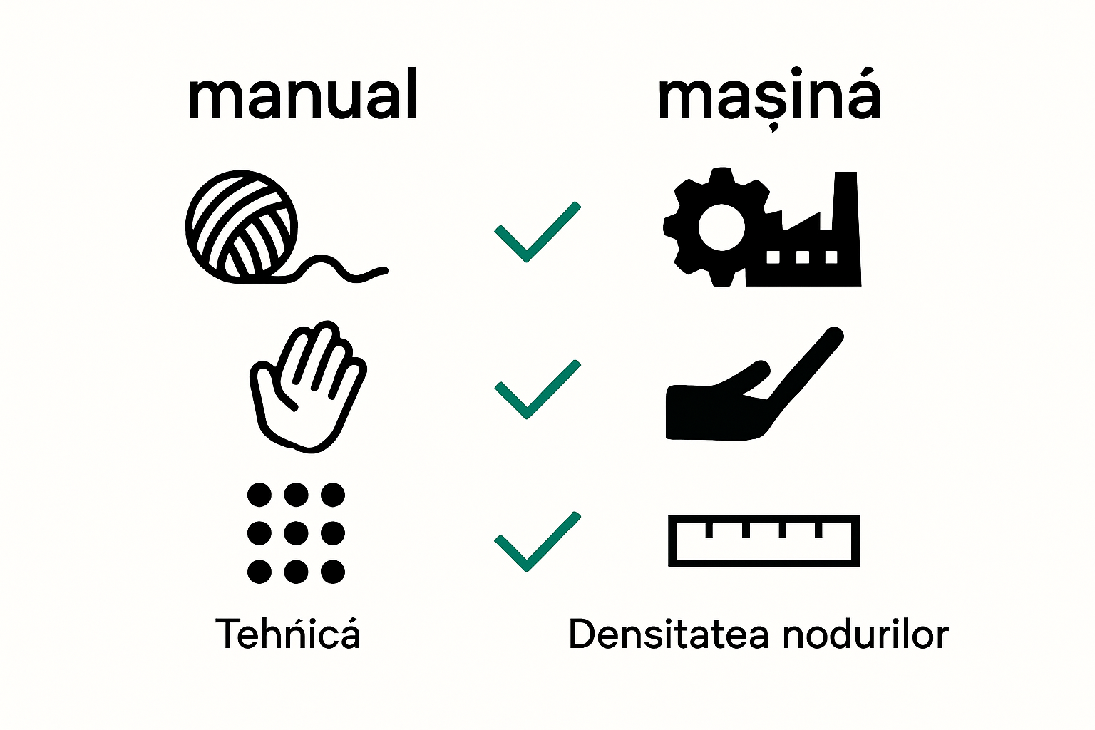 Infographic comparing hand painted rug criteria