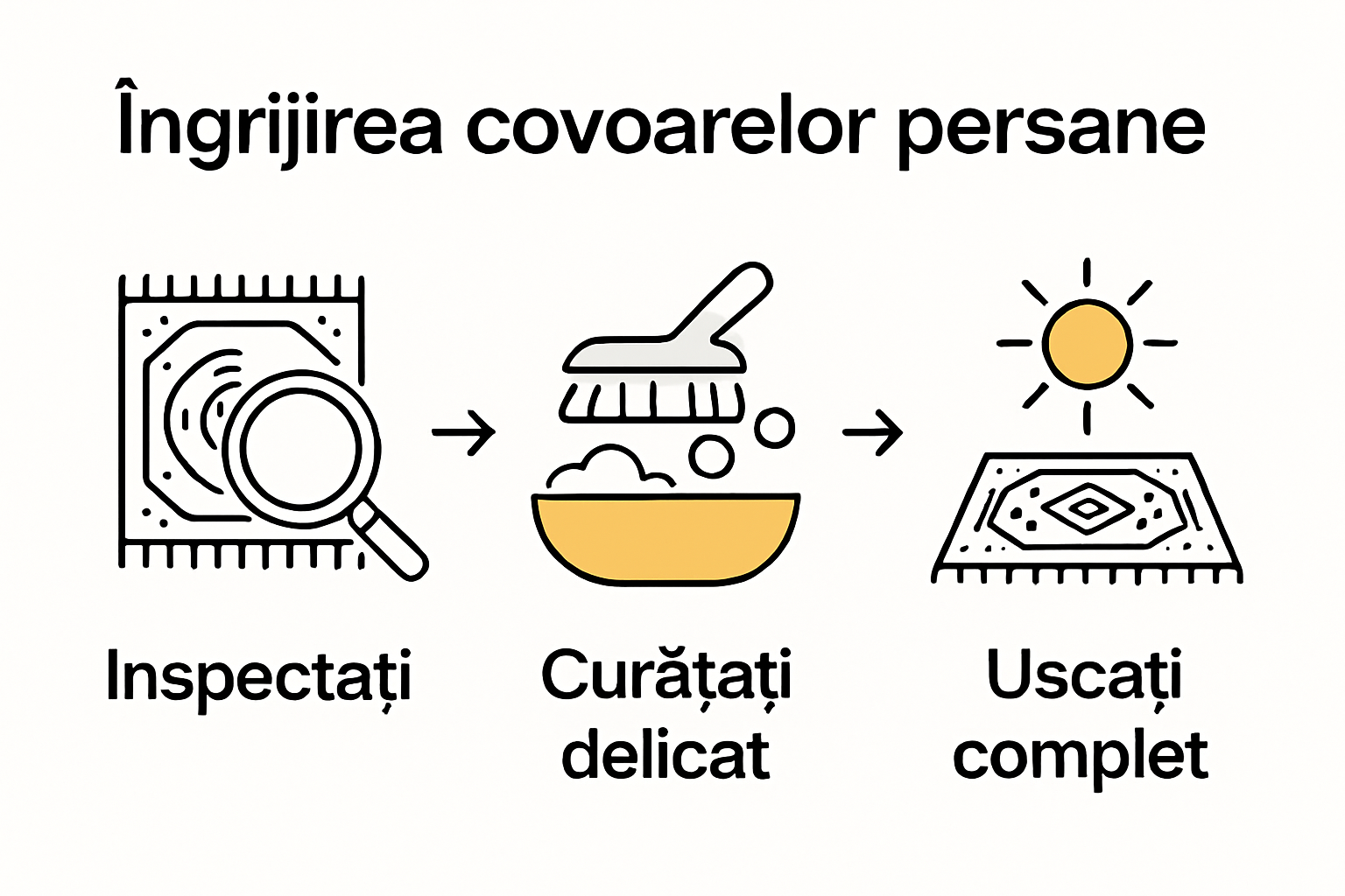 Infographic with Persian rug care process steps