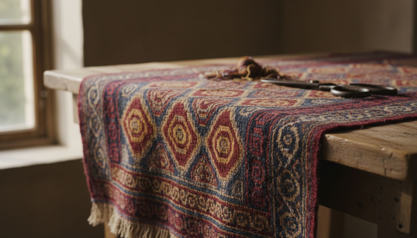 Close-up of geometric rug patterns