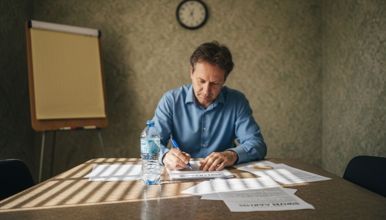 Owner reviewing SWOT analysis at table