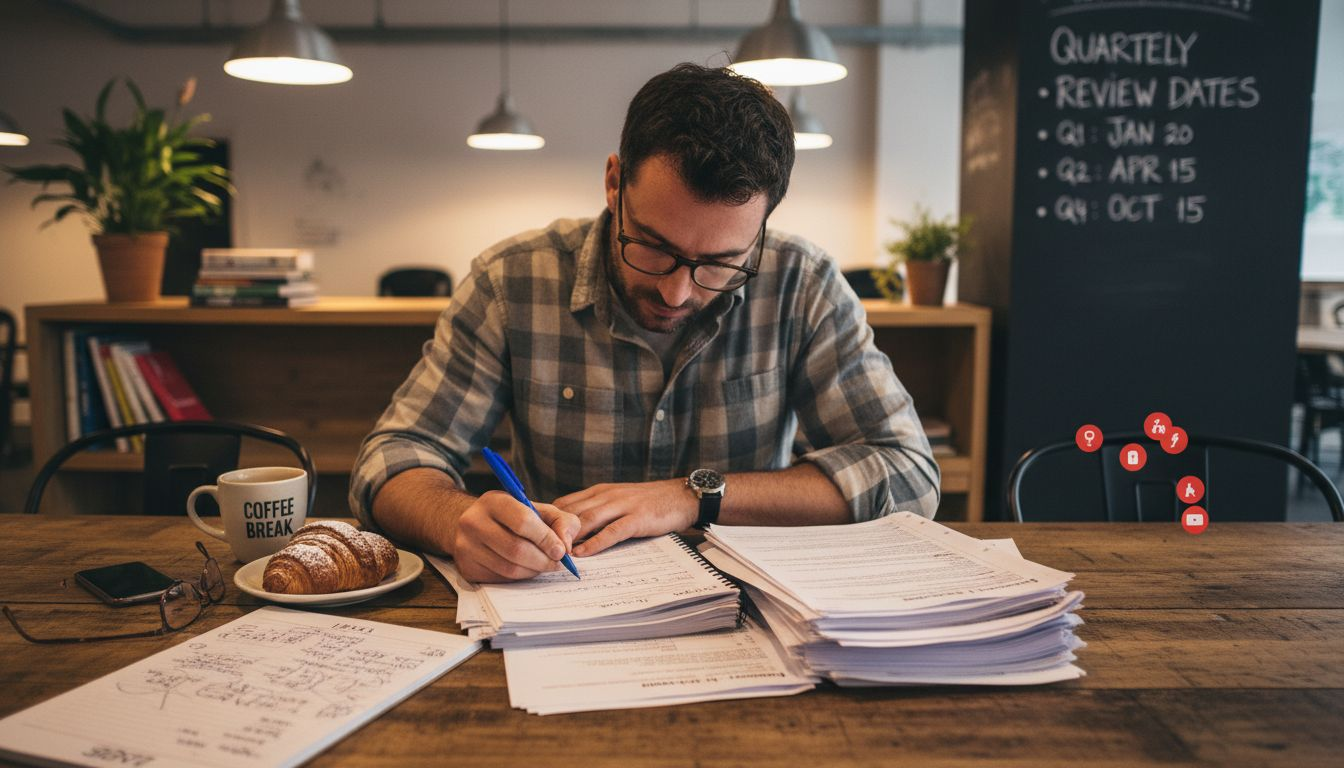 Entrepreneur marking updates on business plan