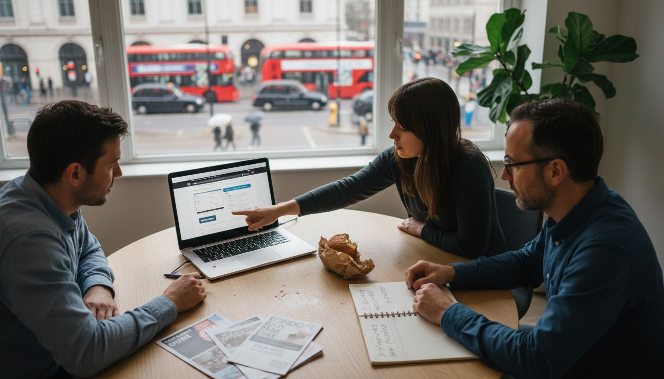 Team planning website at office table