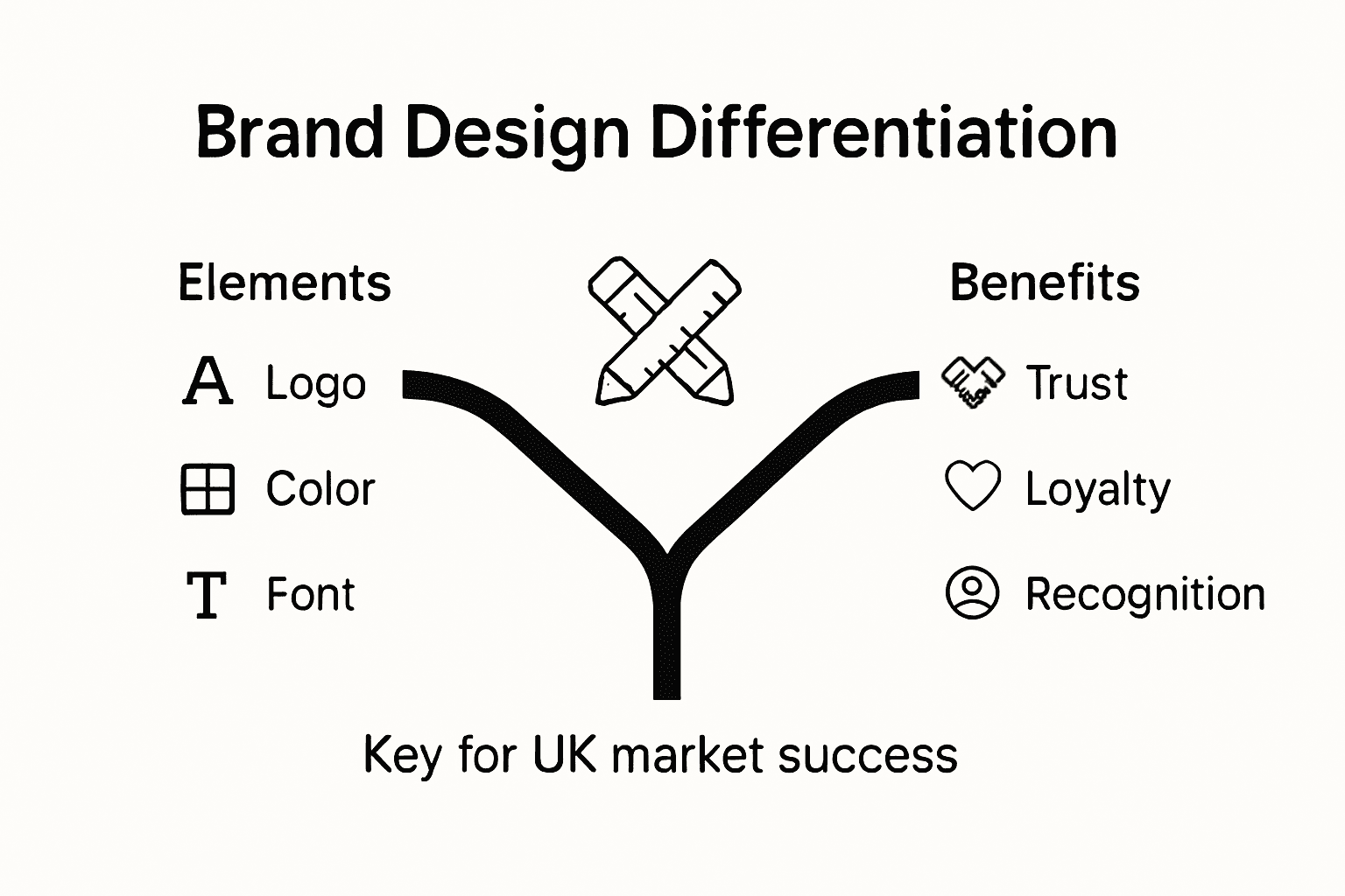 Infographic showing brand design differentiation elements and benefits