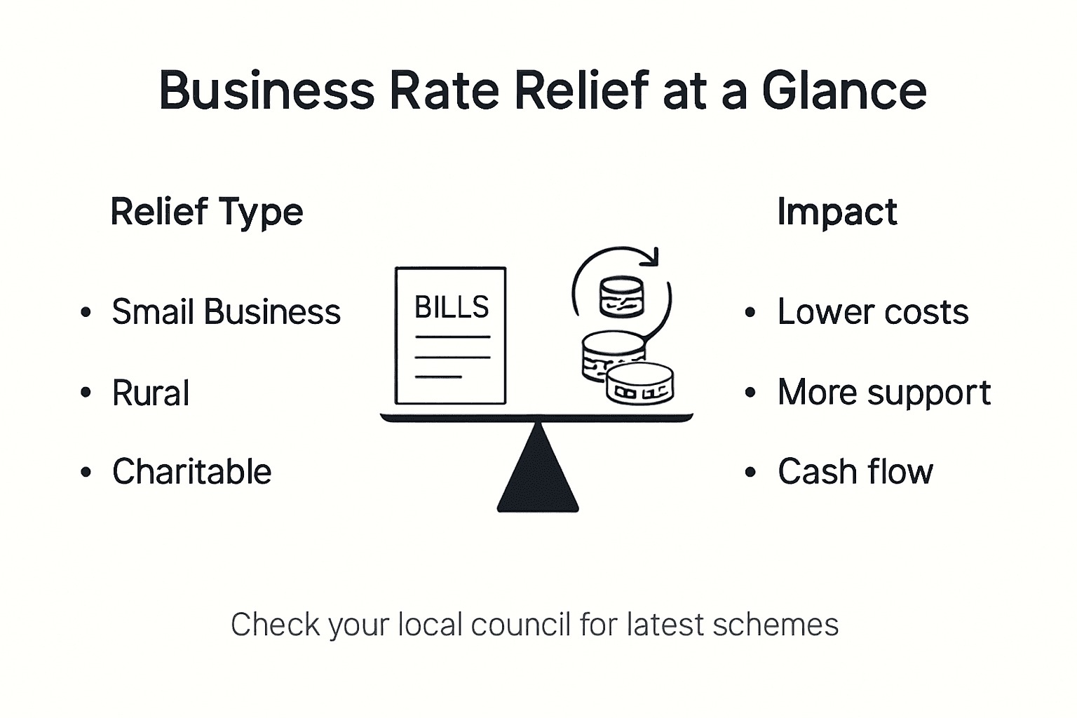 Infographic showing key UK business rate relief types