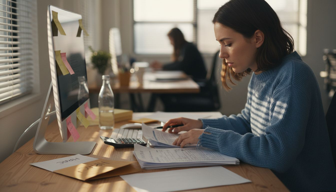 Business owner checking compliance paperwork