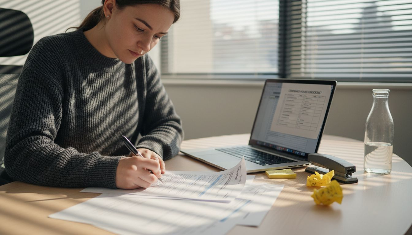 Woman completing UK company registration paperwork
