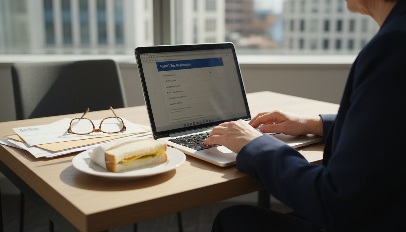 Woman entering UK business registration details