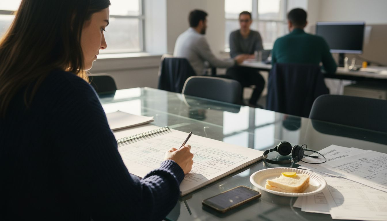 Woman creates service blueprint at desk