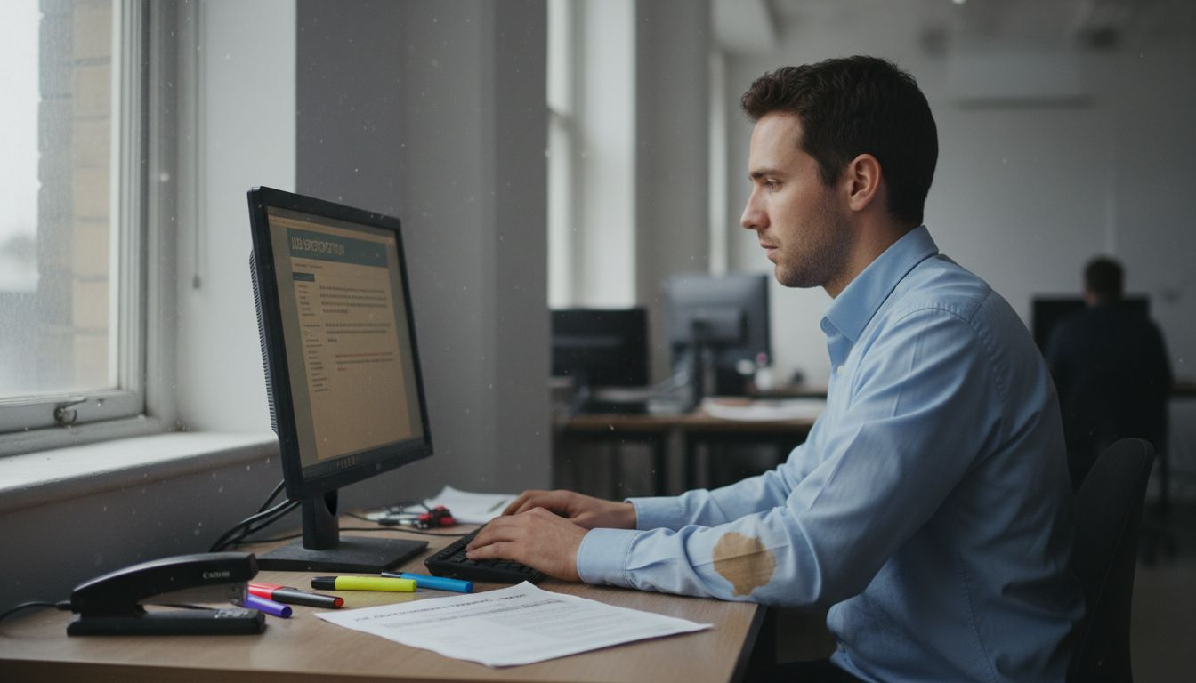 HR assistant drafts job description at desk