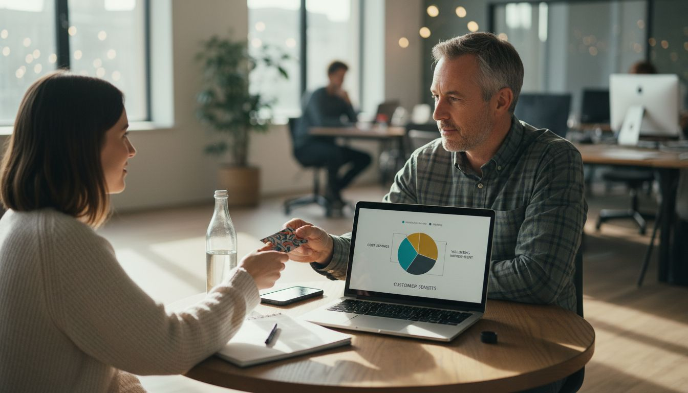 Man sharing business card in coworking space