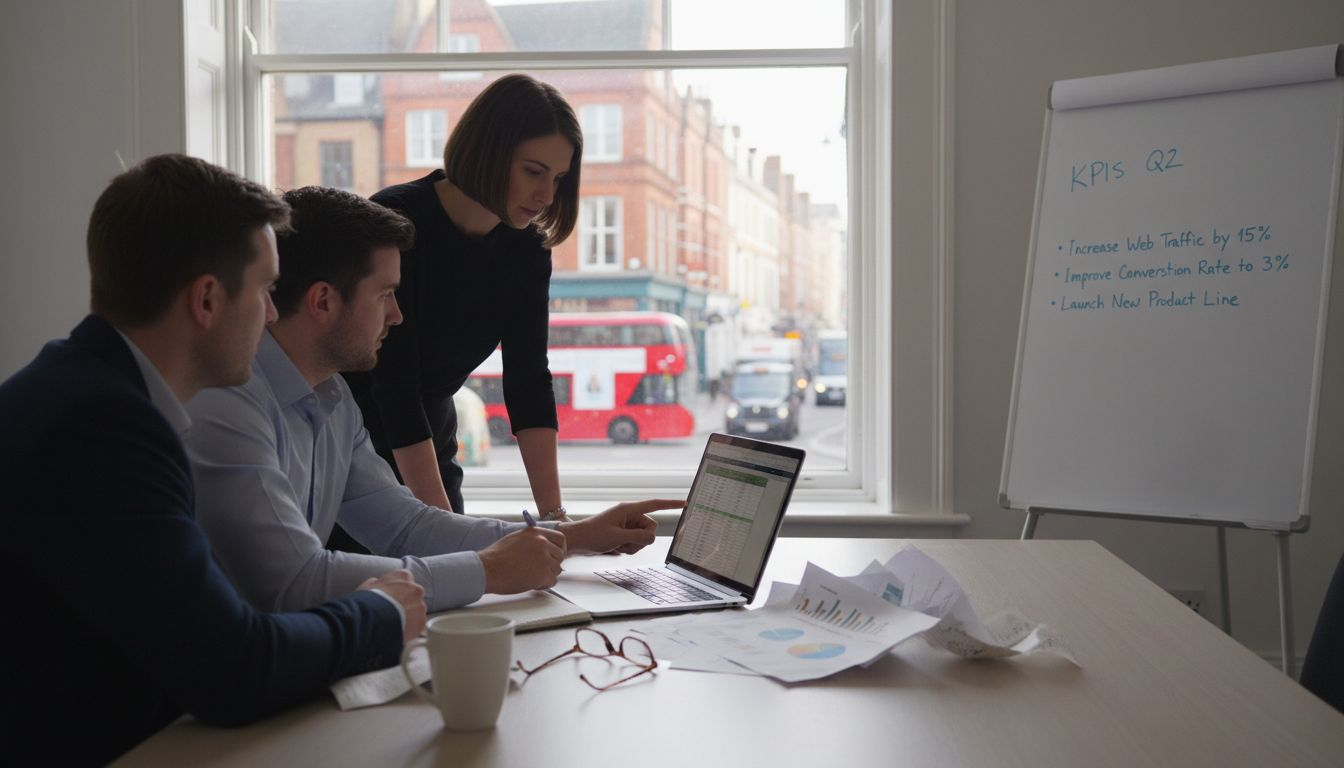 Team discussing business intelligence charts