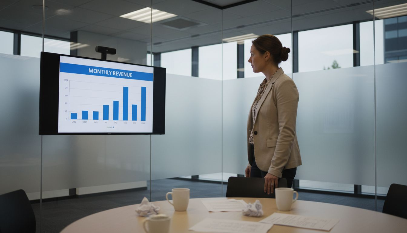 Businesswoman reviewing sales chart in meeting room
