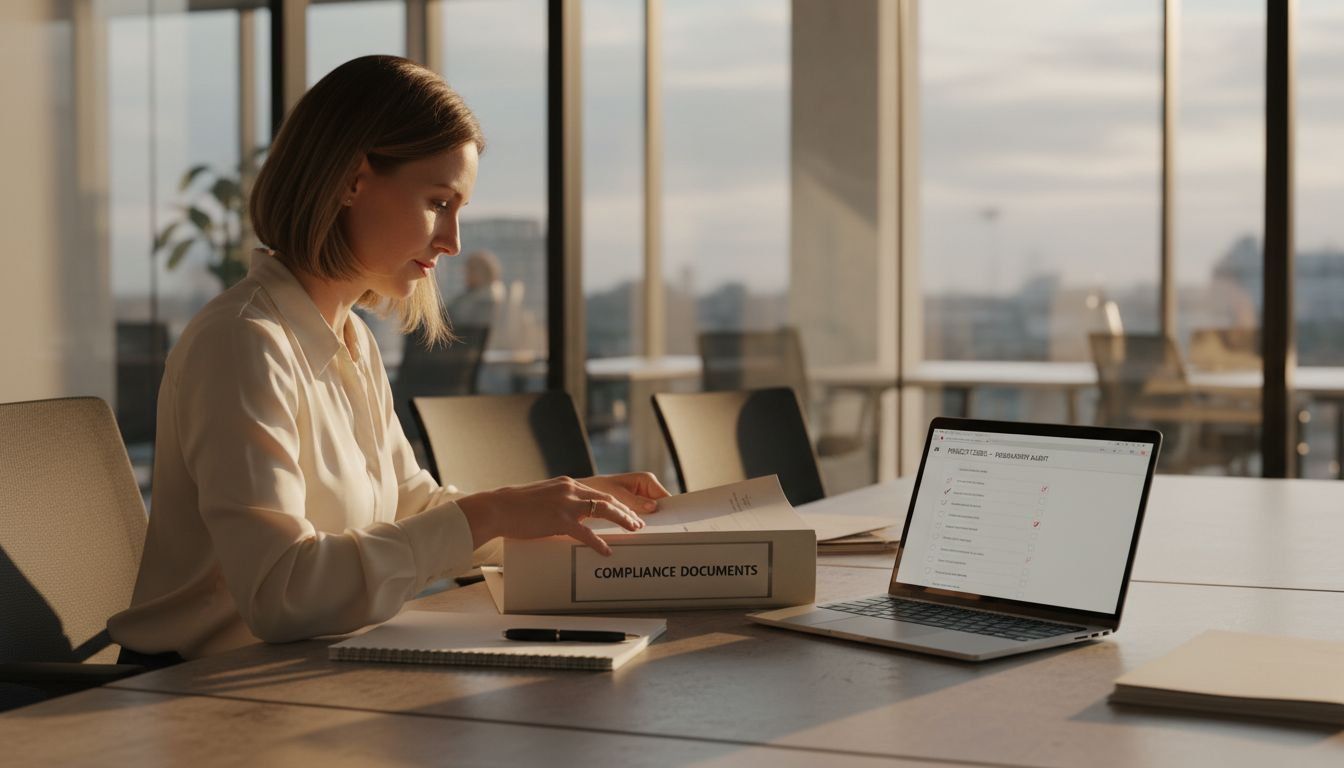 Director organizing SME grant compliance files