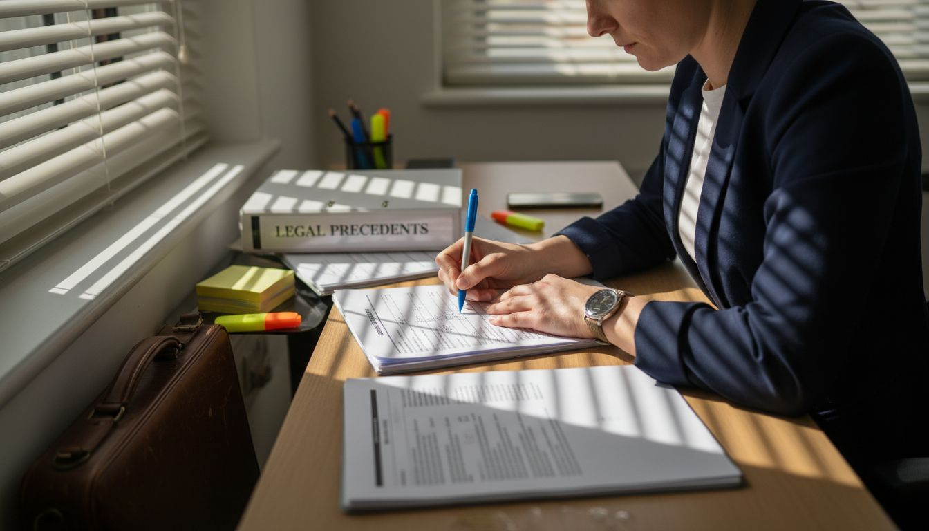 Solicitor preparing documents at desk