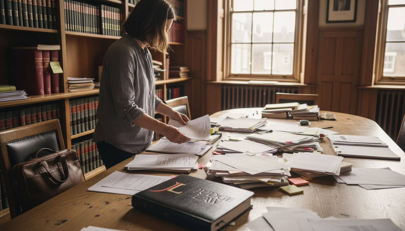 Barrister’s room showing document review scene