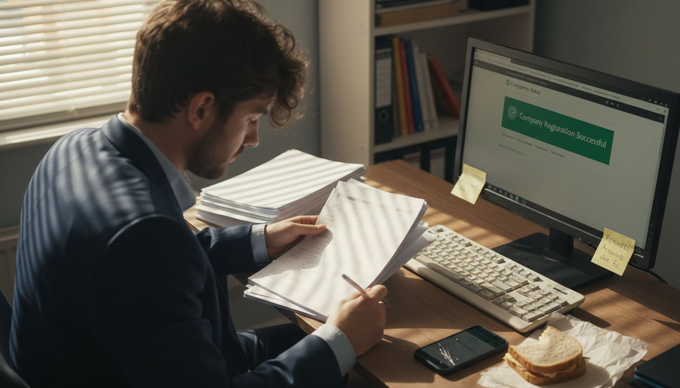 Professional reviewing business registration forms