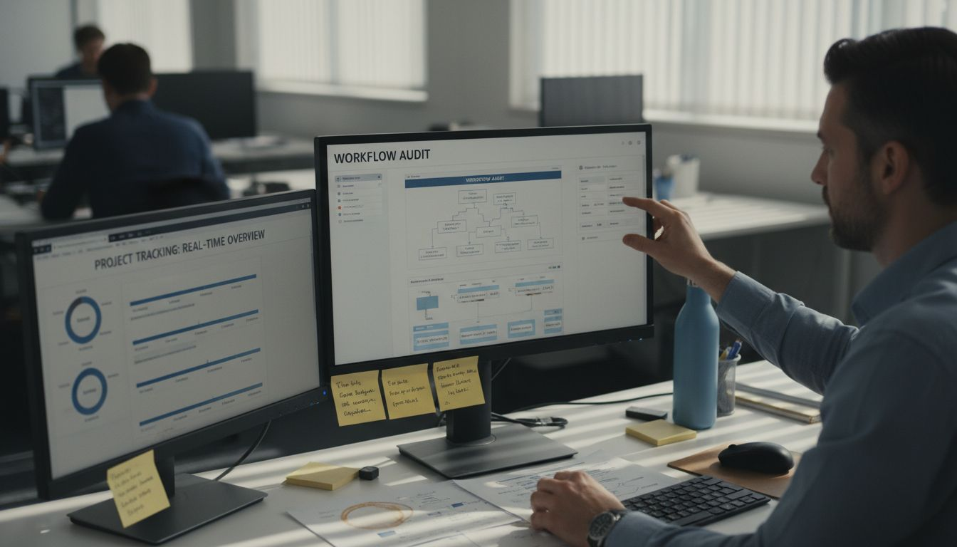 IT manager auditing workflow management dashboard