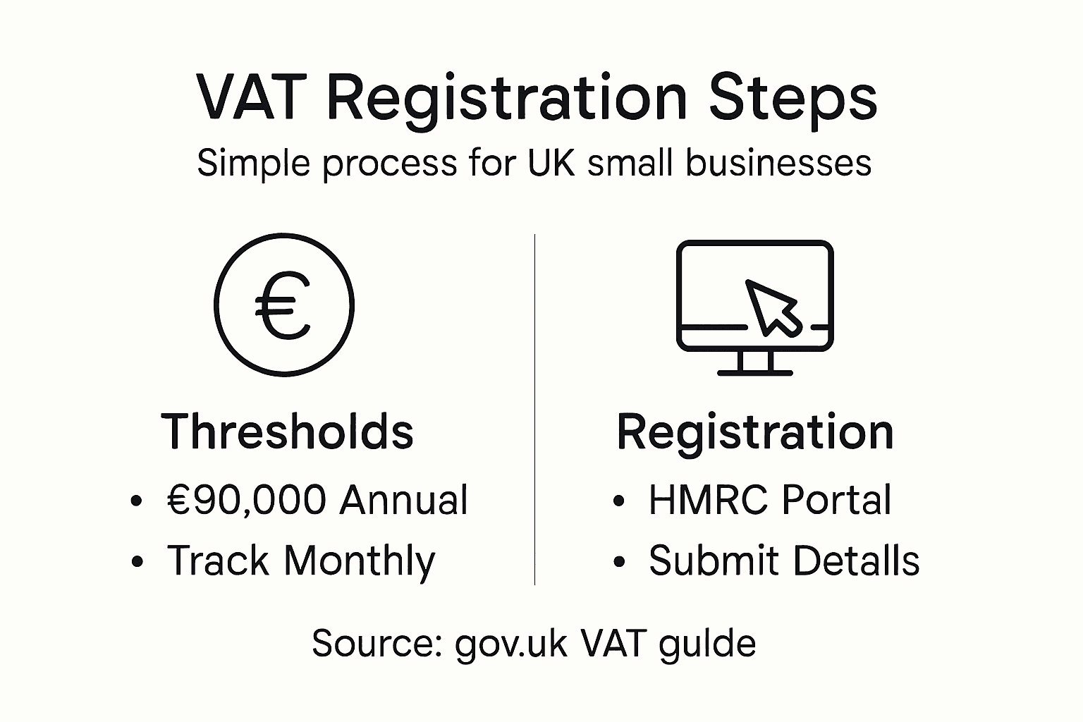 Infographic showing VAT registration steps and thresholds