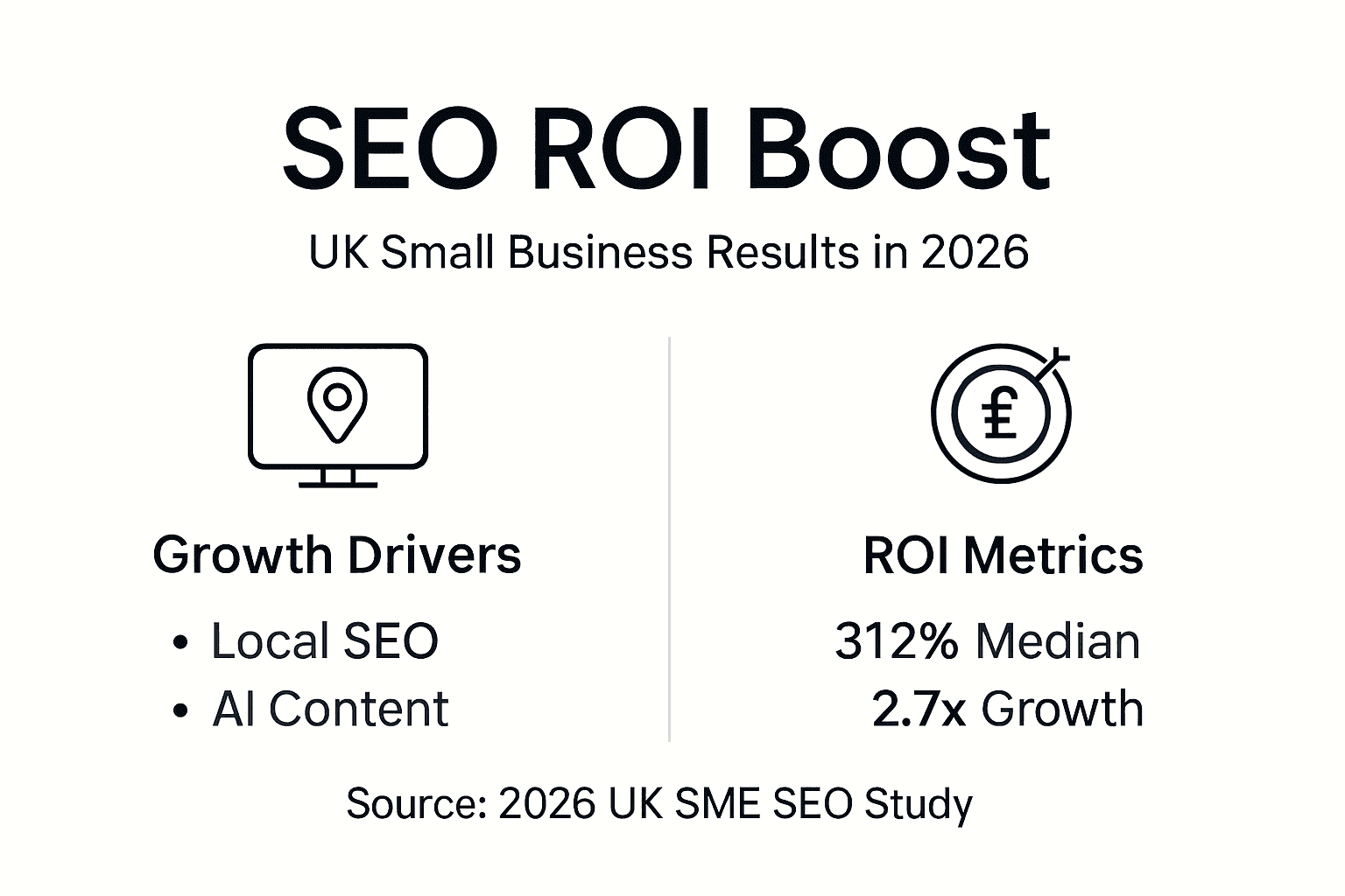 Infographic summarizing SEO ROI and drivers