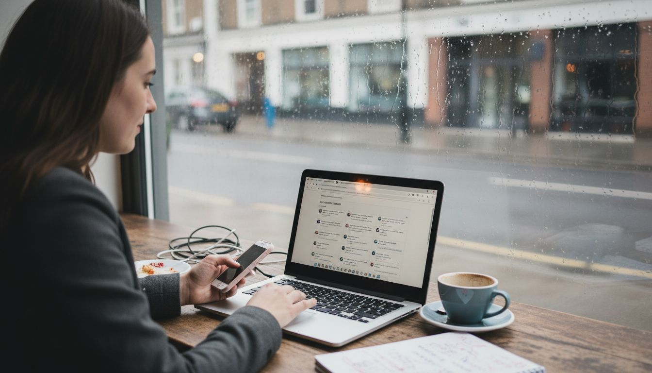 Woman replying to customers in café setting