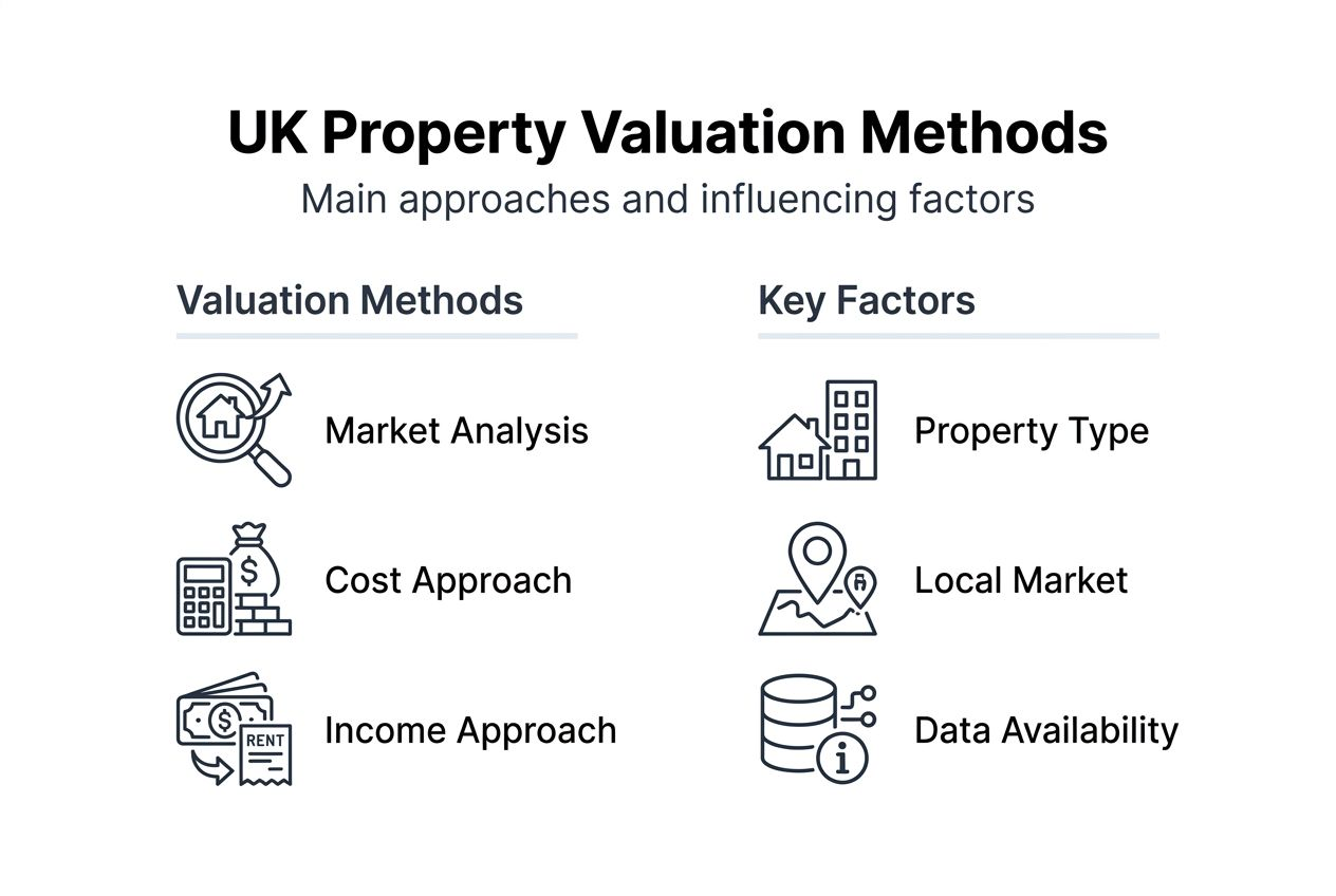 Infographic comparing UK valuation methods and factors
