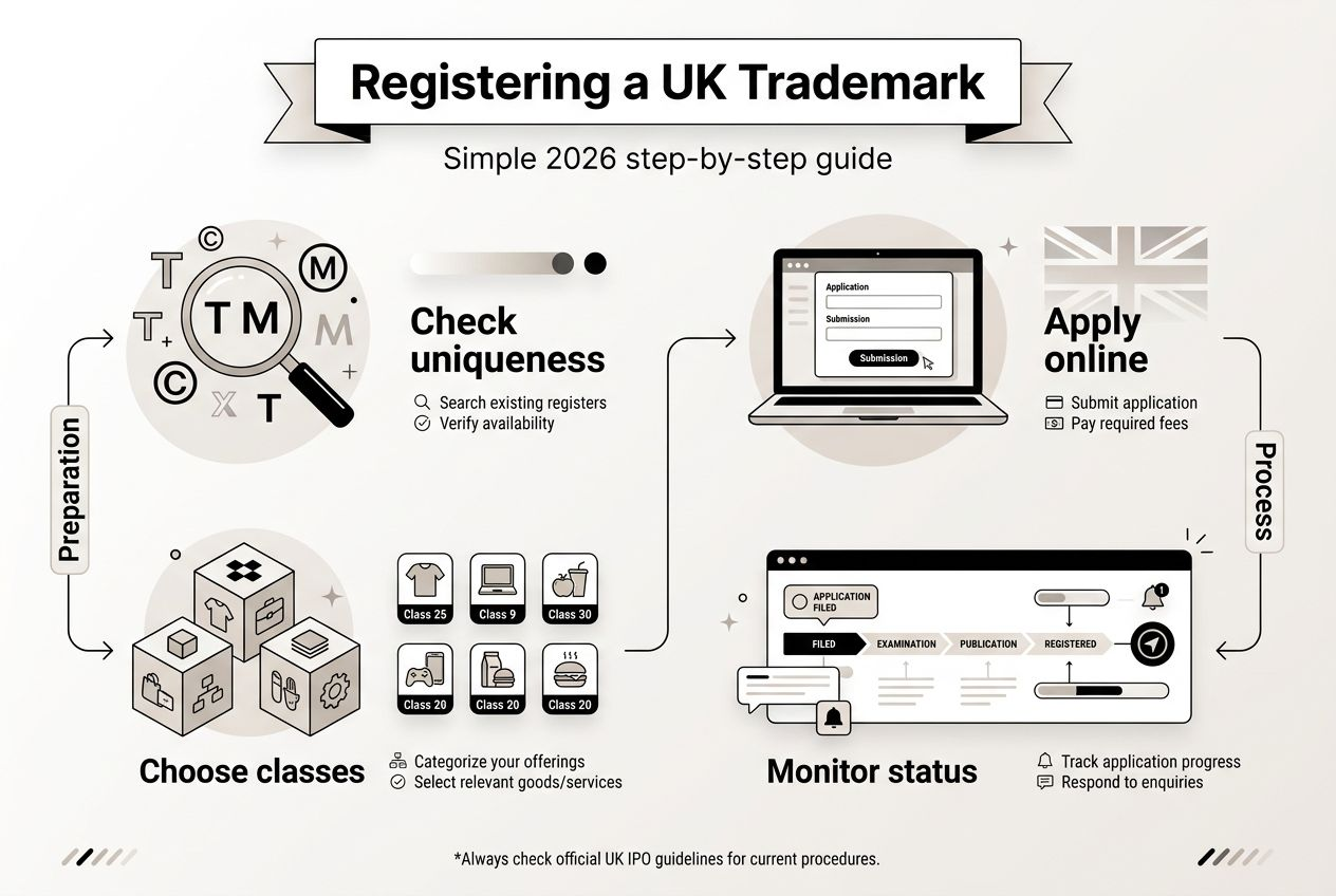 Infographic with UK trademark registration steps