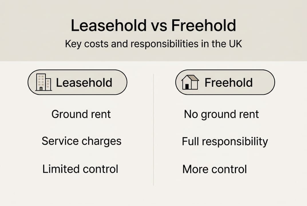 Infographic showing leasehold and freehold comparison