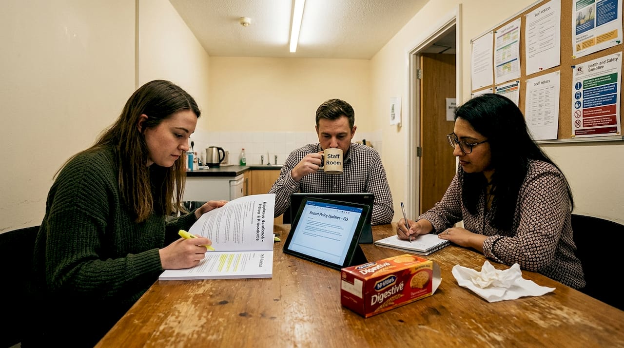 Staff meeting about employment policies