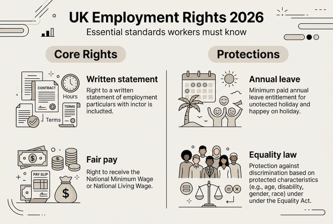 Infographic of UK core employment rights 2026