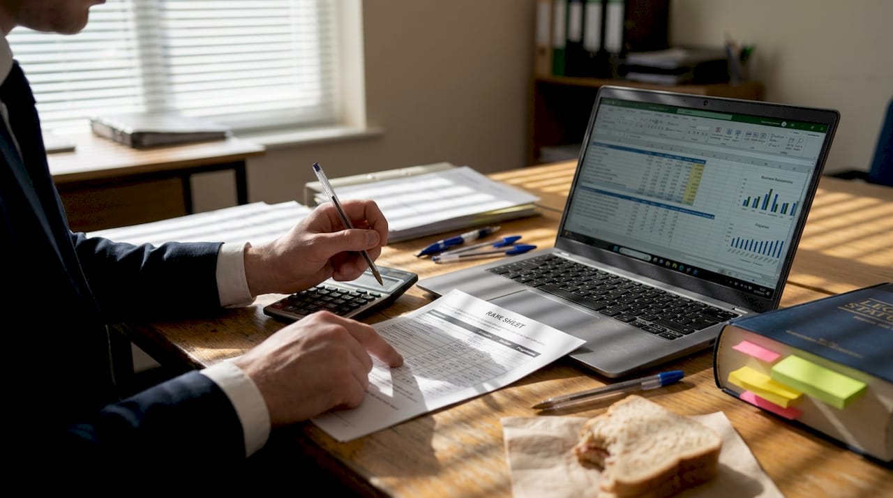 Solicitor reviews rate sheet and legal documents