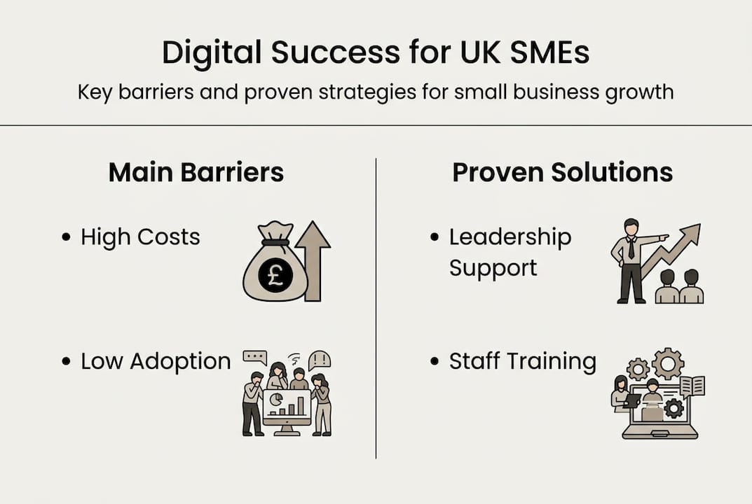 Infographic showing barriers and solutions for SME digital strategy