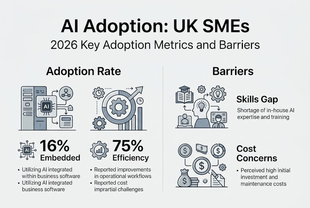 Infographic of UK SME AI adoption and barriers