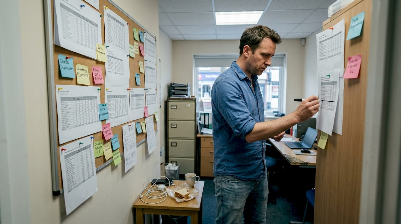 SME manager performing data cleanup in office