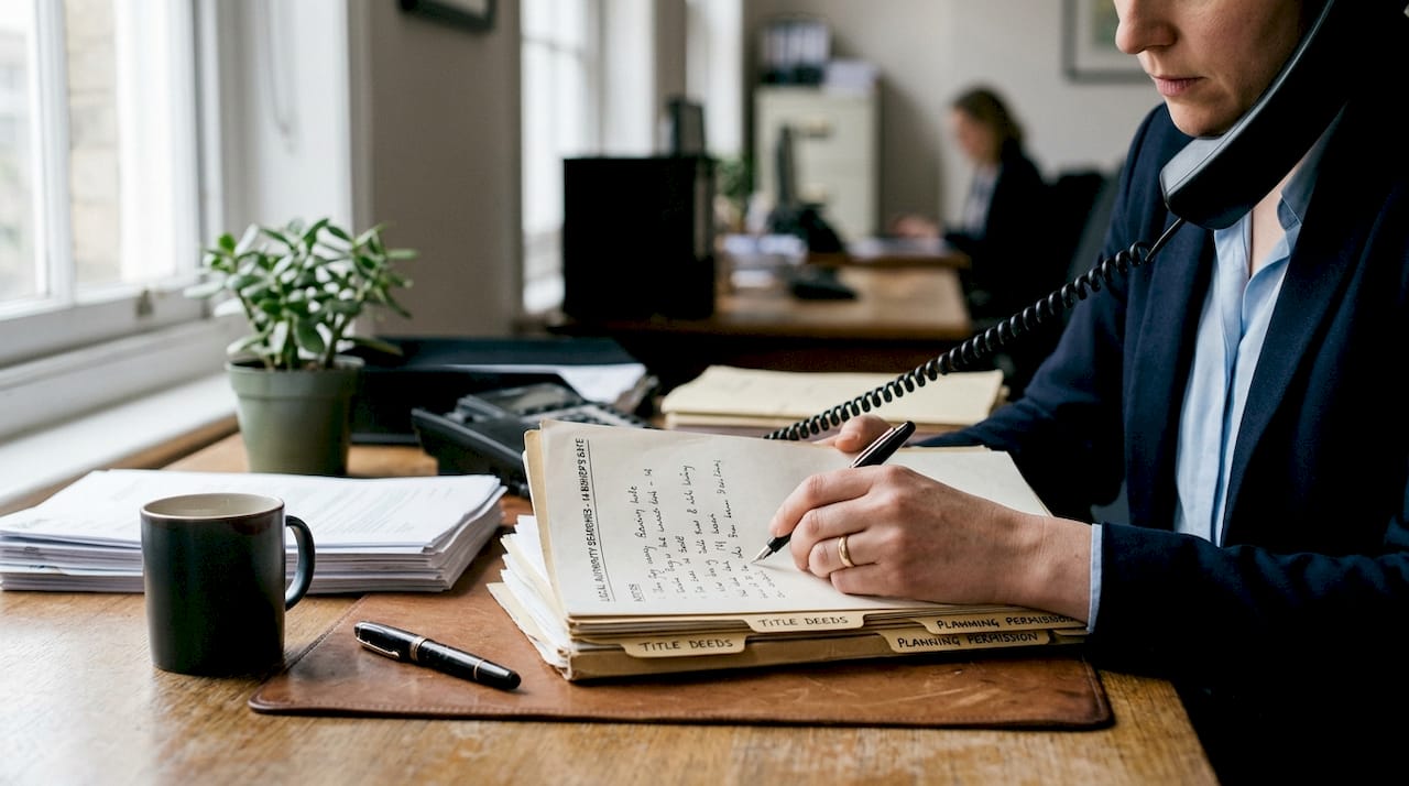 Solicitor checking property search paperwork