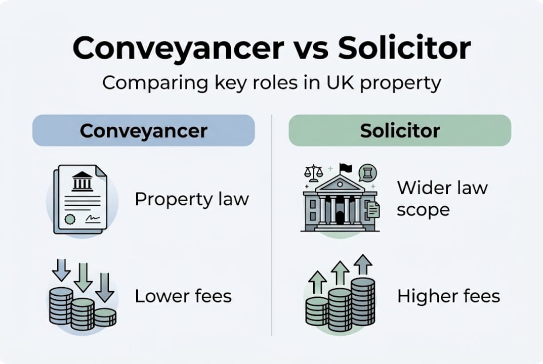 Infographic comparing conveyancer and solicitor key points