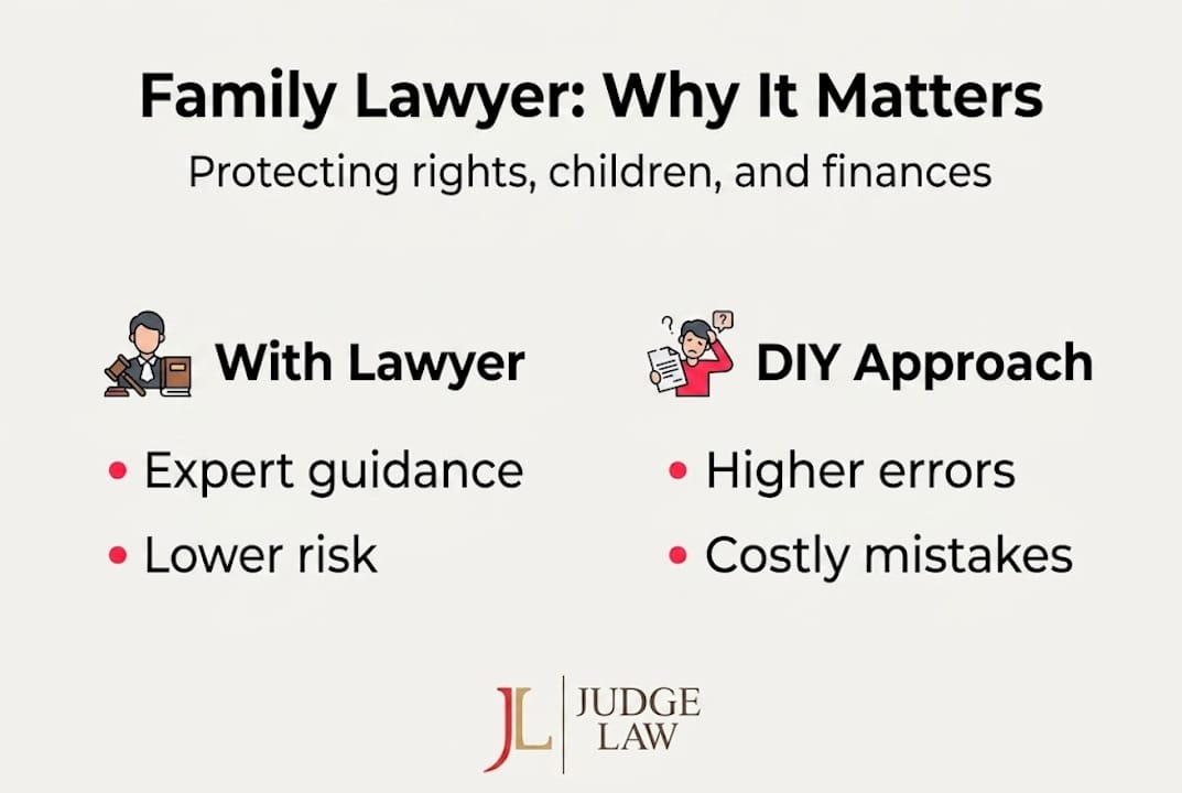 Infographic comparing family lawyer and DIY outcomes