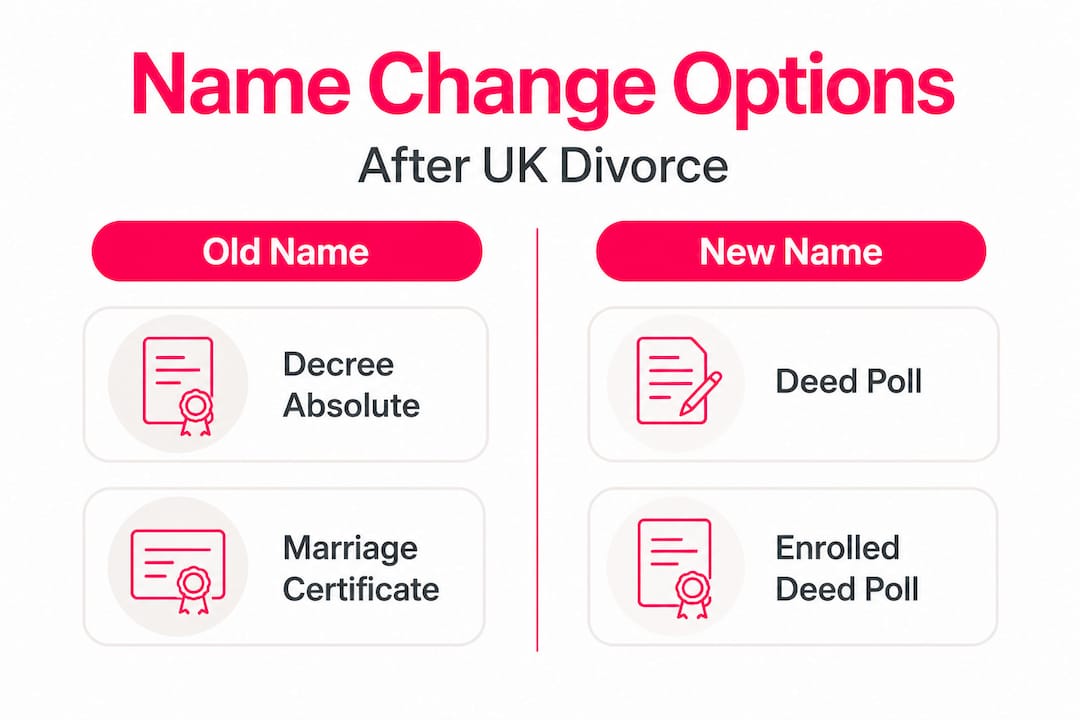 Infographic comparing name change options after divorce