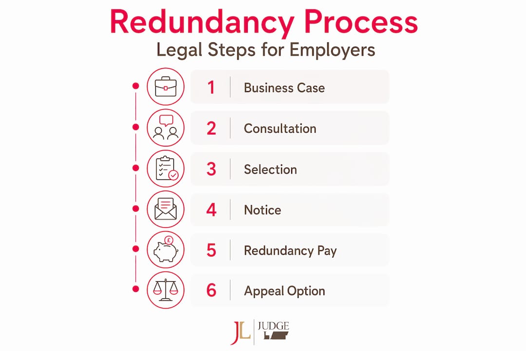 Redundancy process steps for employers infographic