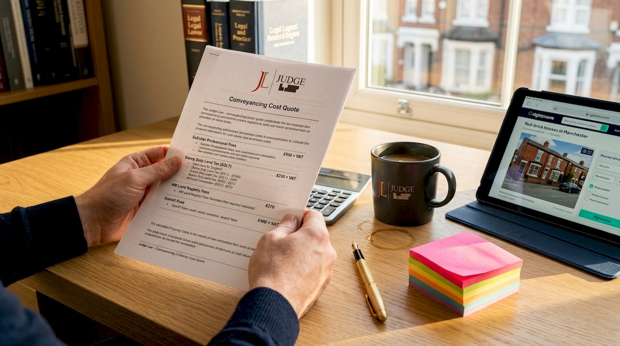 Close-up of hands reviewing conveyancing costs