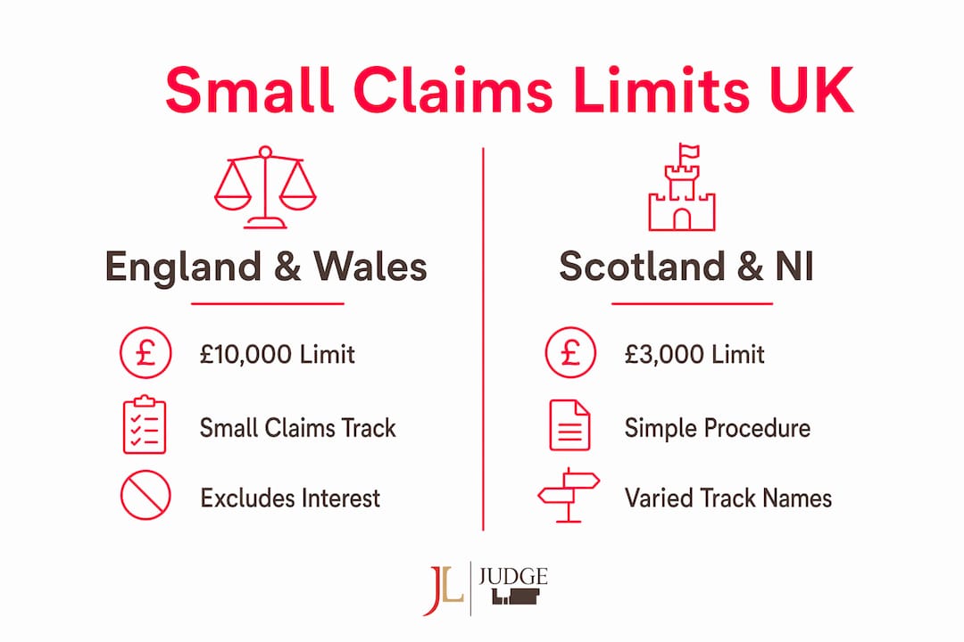 Infographic comparing UK small claims court limits