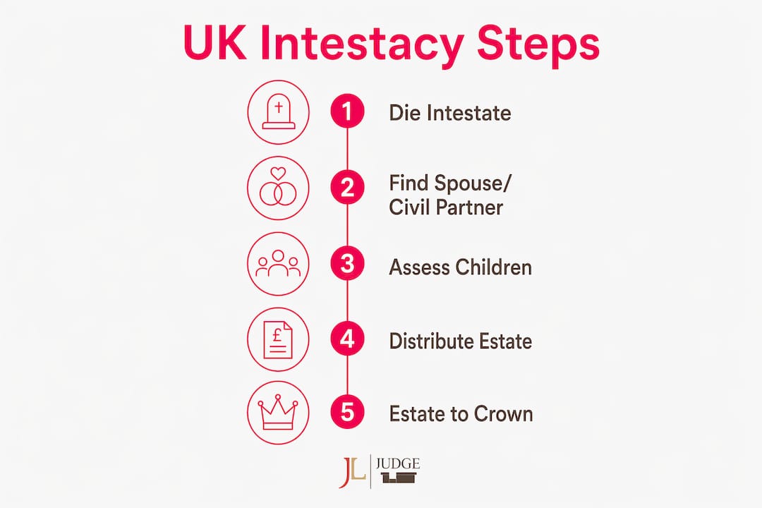 Infographic depicting UK intestacy rules steps