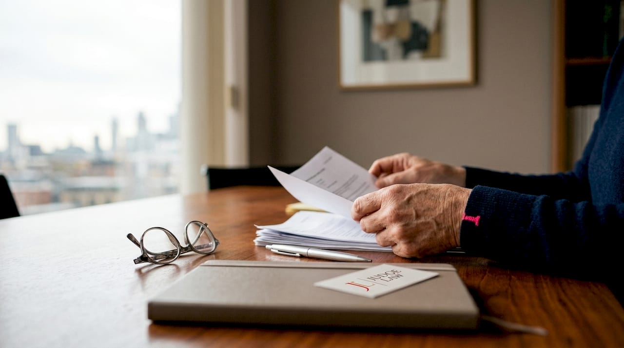 Solicitor hands holding property paperwork