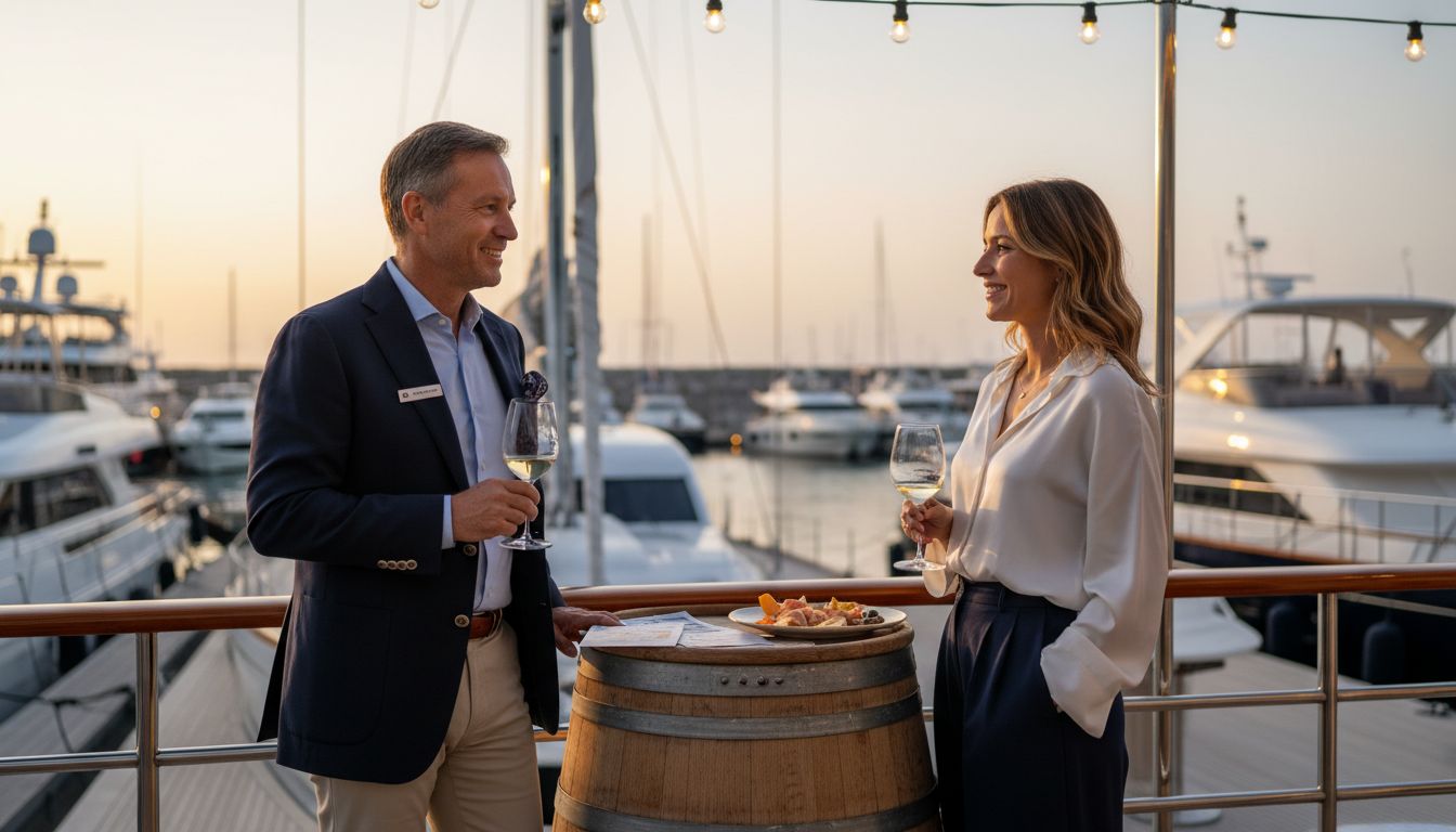 Yacht brokers networking at club terrace