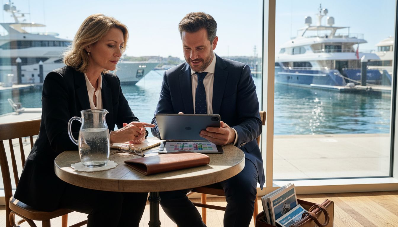 Broker and client review assessment at marina