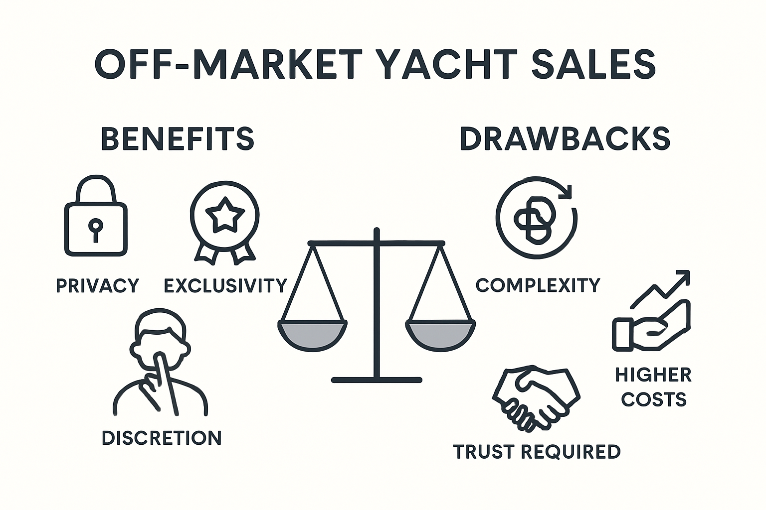 Infographic: benefits vs drawbacks off-market yacht sales