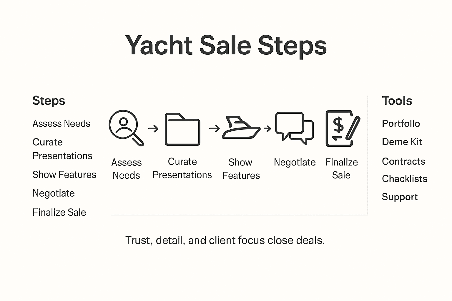 Infographic showing key steps of yacht sales