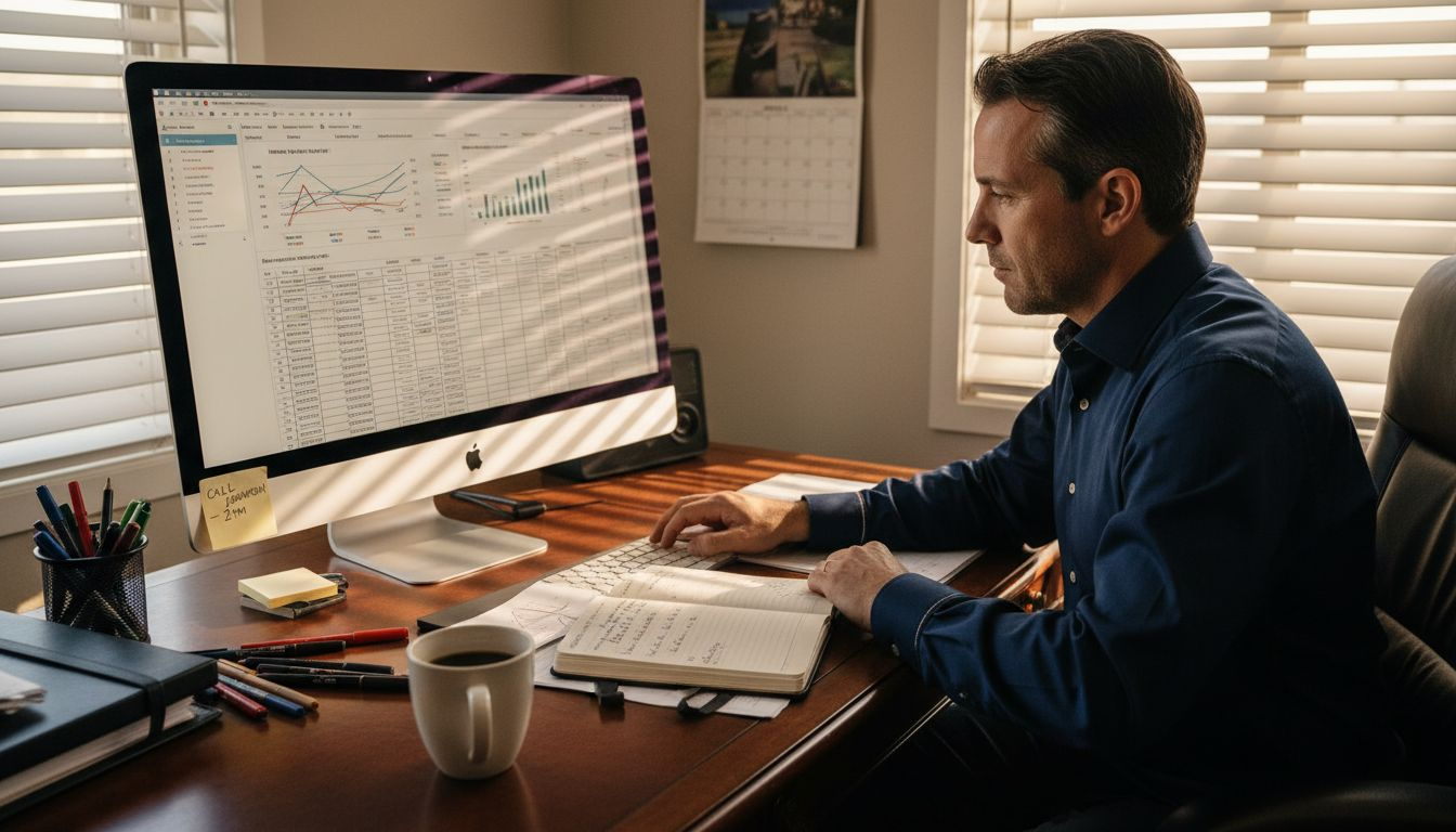 Agent reviews real estate analytics at desk