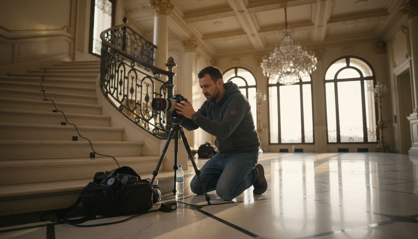 Videographer preparing luxury home tour